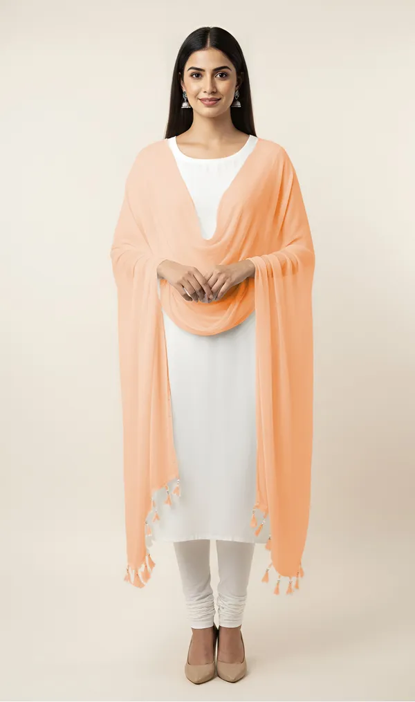 Peach_Solid_Tassel_Dupatta_For_Women