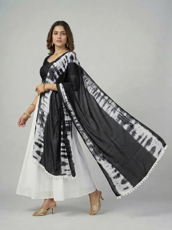 Black_White_Chiffon_Printed_Anarkali_Dupatta_For_Women