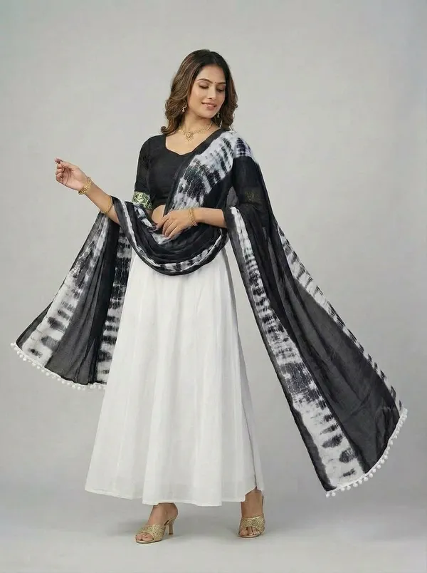 Black_White_Chiffon_Printed_Anarkali_Dupatta_For_Women
