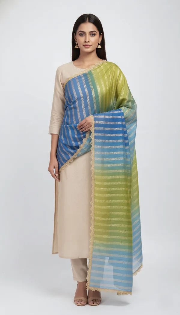 Blue_Green_Chanderi_Silk_Striped_Dupatta_For_Women