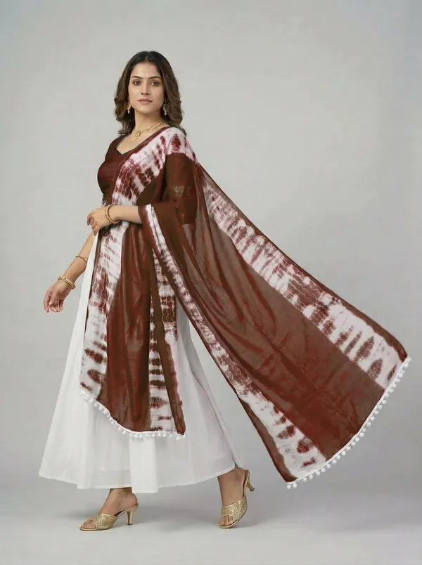 Brown_White_Chiffon_Printed_Dupatta_For_Women