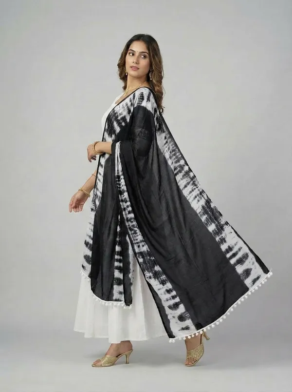 Black_White_Chiffon_Printed_Anarkali_Dupatta_For_Women