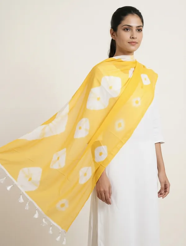 Yellow_Floral_Print_Tassel_Stole_For_Women