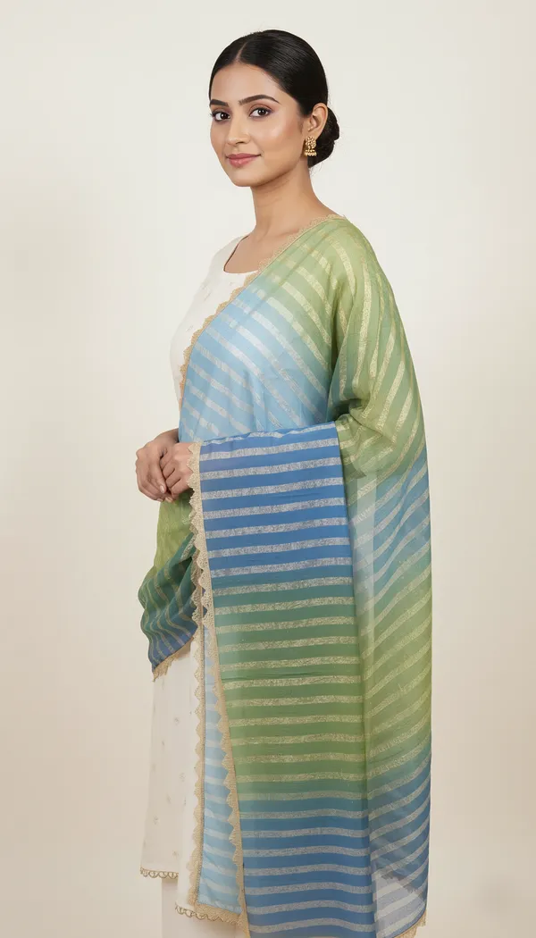 Blue_Green_Chanderi_Silk_Striped_Dupatta_For_Women