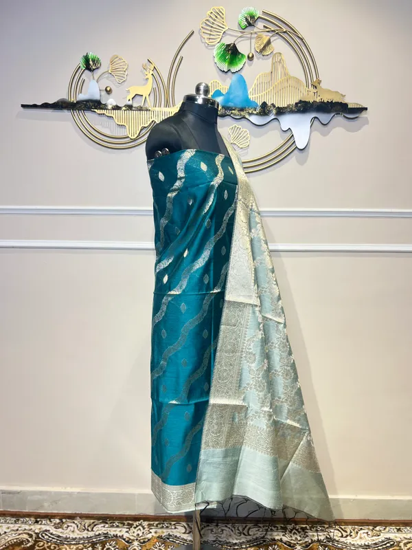 Teal_Blue_Jacquard_Floral_Suit_for_Women