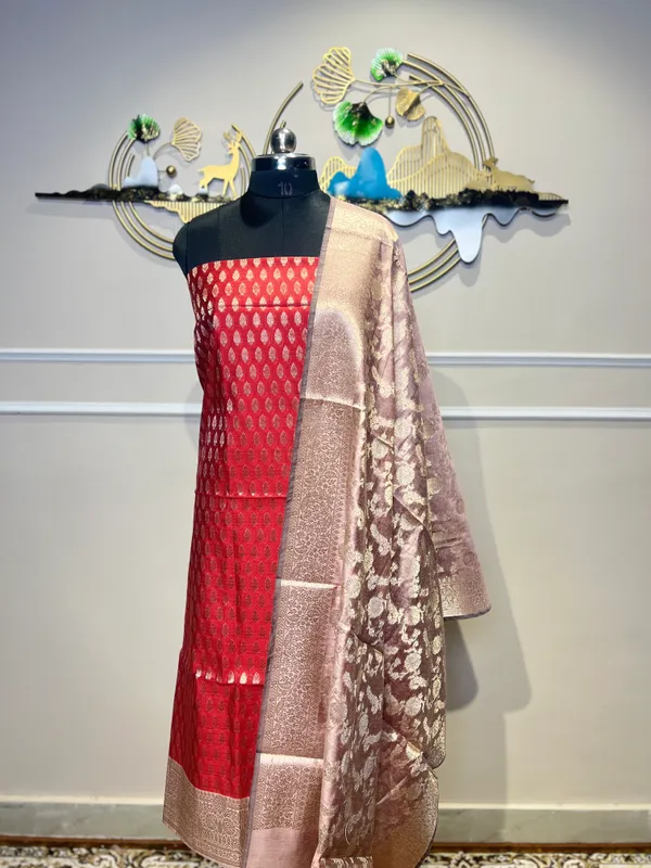 Red_Jacquard_Straight_Kurta_Set_for_Women