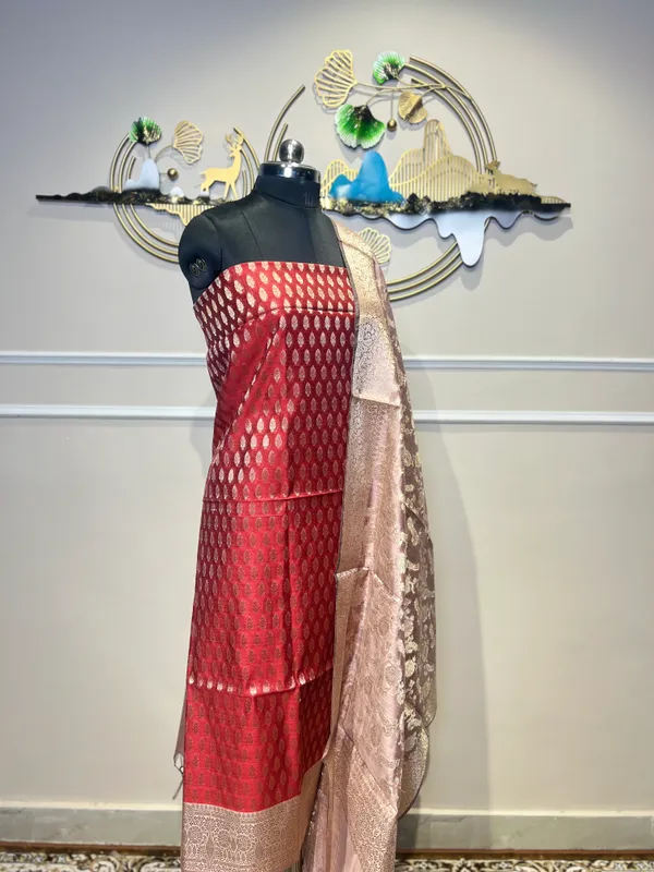 Red_Jacquard_Straight_Kurta_Set_for_Women