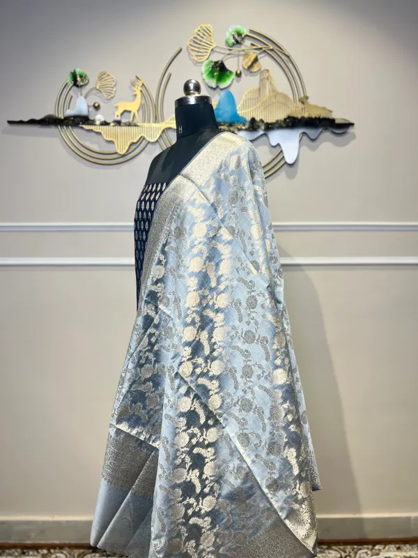 Blue_Brocade_Floral_Dupatta_For_Women