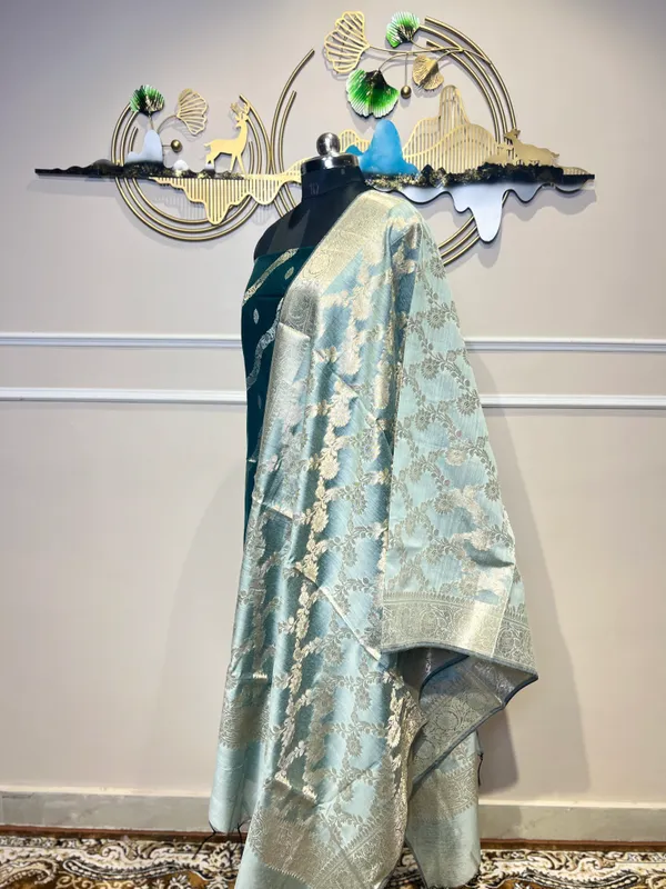 Teal_Blue_Jacquard_Floral_Suit_for_Women