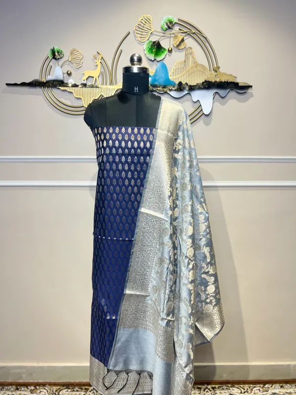 Blue_Brocade_Floral_Dupatta_For_Women