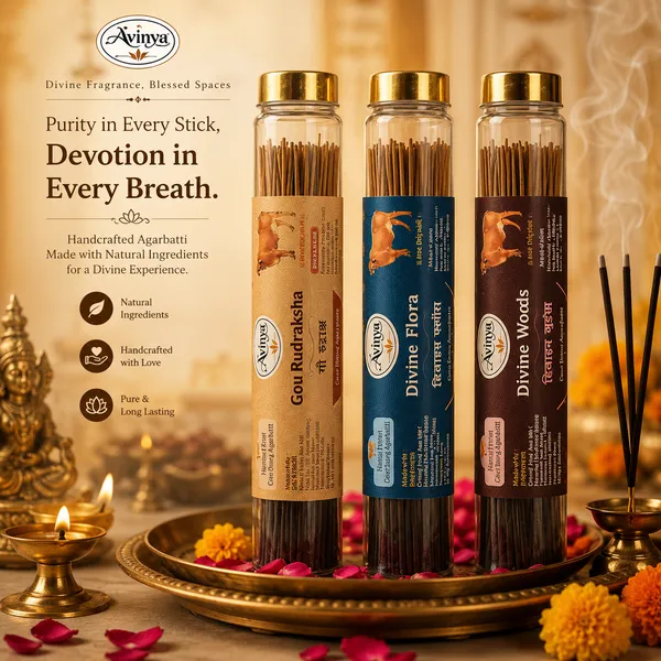 Sai_Avinya_Gau_Rudraksha,Divine_Flora_&_Divine_Woods_Cow_Dung_Agarbatti_Pack_Of_3