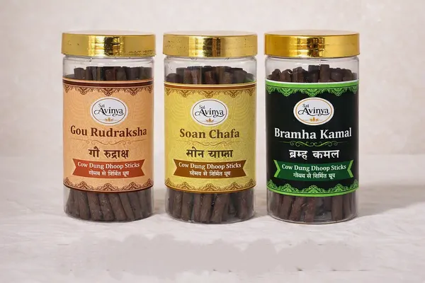 Sai_Avinya_Gau_Rudraksha_Earthy_Woody_,Soan_Chafa_&_Brahma_Kamal_Cow_Dung_Dhoop_Sticks_Pack_Of_3