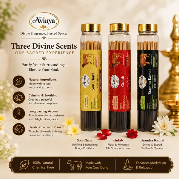 Sai_Avinya_Soan_Chafa_,Rose_&_Brahma_Kamal_Cow_Dung_Agarbatti_Pack_Of_3