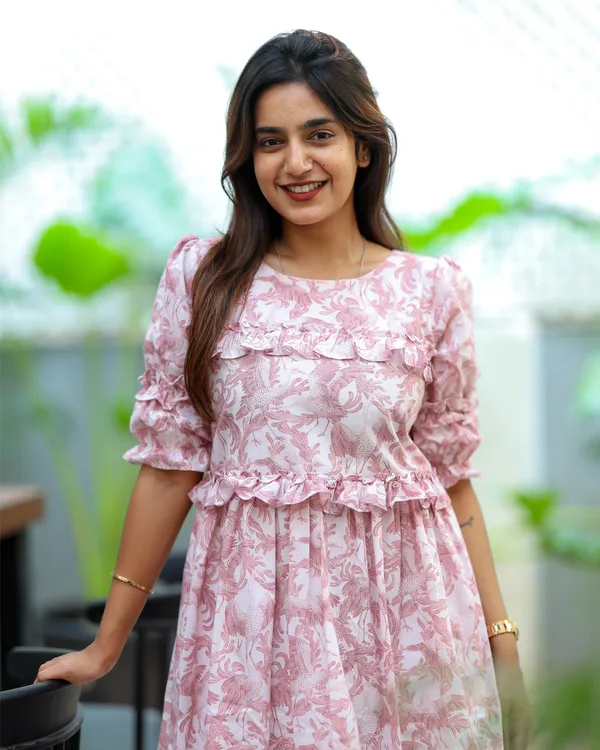 Pink_Floral_Cotton_Maxi_Frock_With_Ruffle_Design_Elegant_Casual_Wear