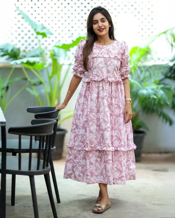 Pink_Floral_Cotton_Maxi_Frock_With_Ruffle_Design_Elegant_Casual_Wear