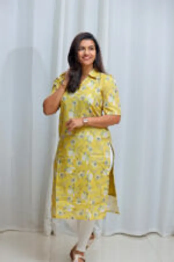 Sunny_Bloom_Yellow_Floral_Linen_Kurti_With_Collar_Neck
