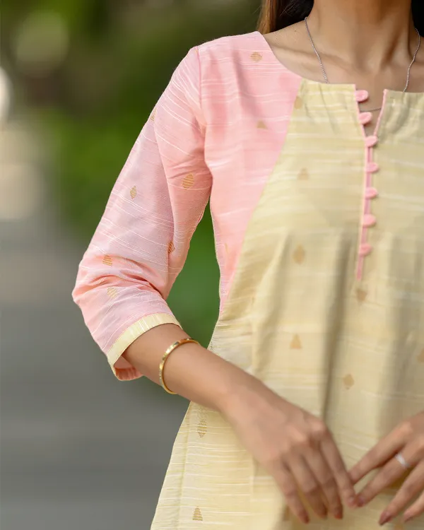 Pastel_Beige_Pink_Silk_Cotton_Maxi_Frock_With_Golden_Woven_Motifs_Elegant_Women_S_Wear