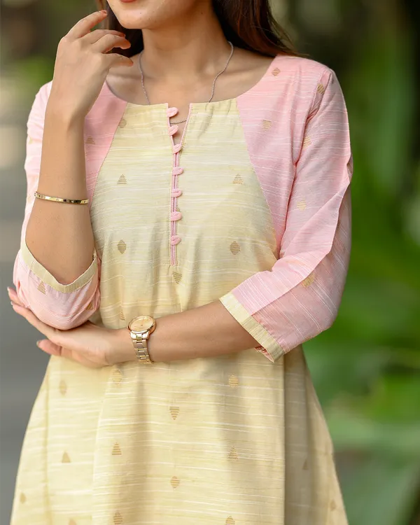 Pastel_Beige_Pink_Silk_Cotton_Maxi_Frock_With_Golden_Woven_Motifs_Elegant_Women_S_Wear