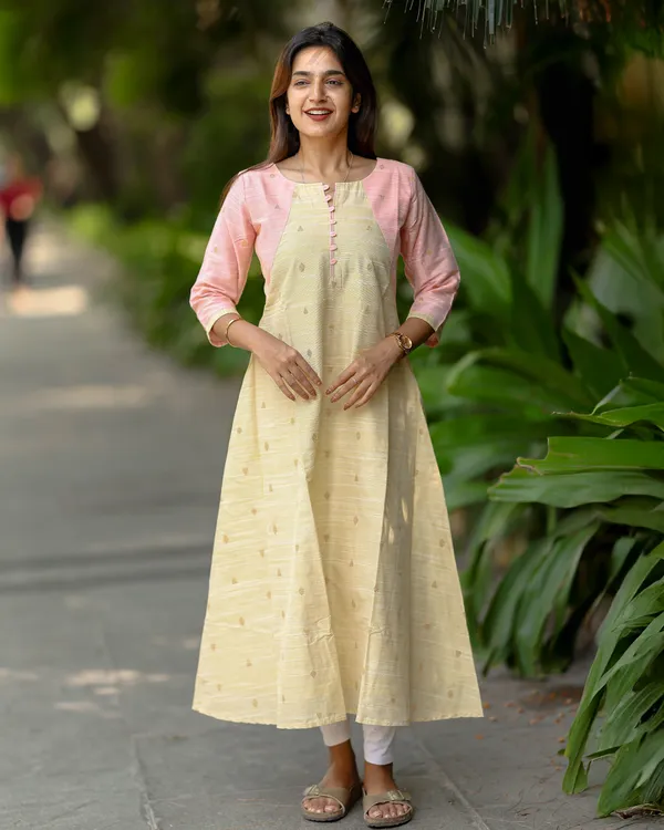 Pastel_Beige_Pink_Silk_Cotton_Maxi_Frock_With_Golden_Woven_Motifs_Elegant_Women_S_Wear