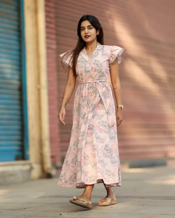 Peach_Grey_Printed_Silk_Cotton_Maxi_Frock_Elegant_Everyday_Wear