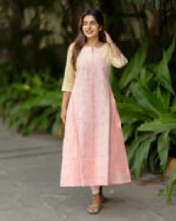 Pastel_Pink_Beige_Silk_Cotton_Maxi_Frock_With_Golden_Woven_Motifs_Elegant_Women_S_Wear
