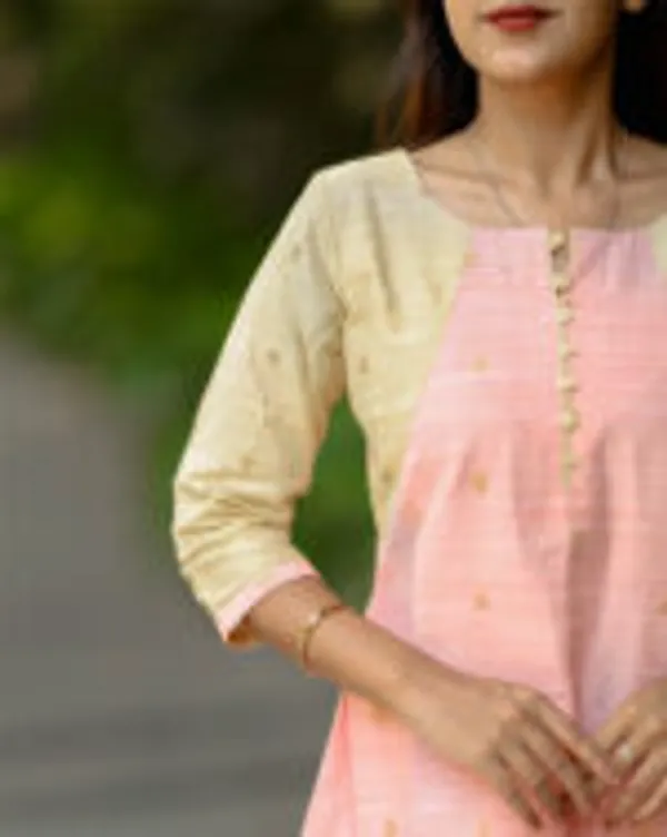 Pastel_Pink_Beige_Silk_Cotton_Maxi_Frock_With_Golden_Woven_Motifs_Elegant_Women_S_Wear