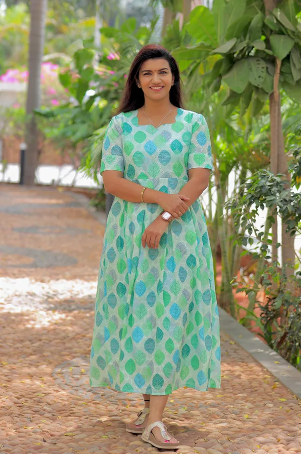 Leafy_Charm_Hakoba_Cotton_Maxi_Frock_In_Soothing_Greens