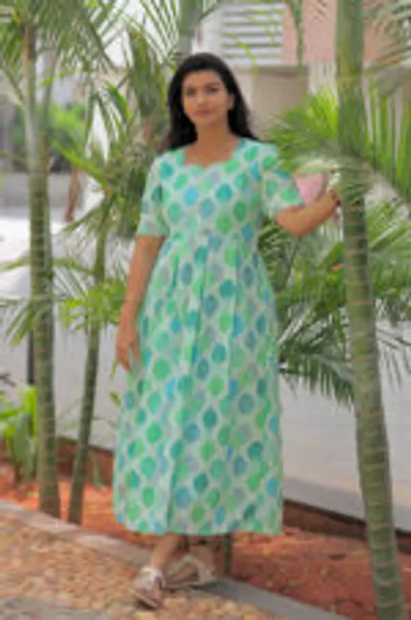 Leafy_Charm_Hakoba_Cotton_Maxi_Frock_In_Soothing_Greens