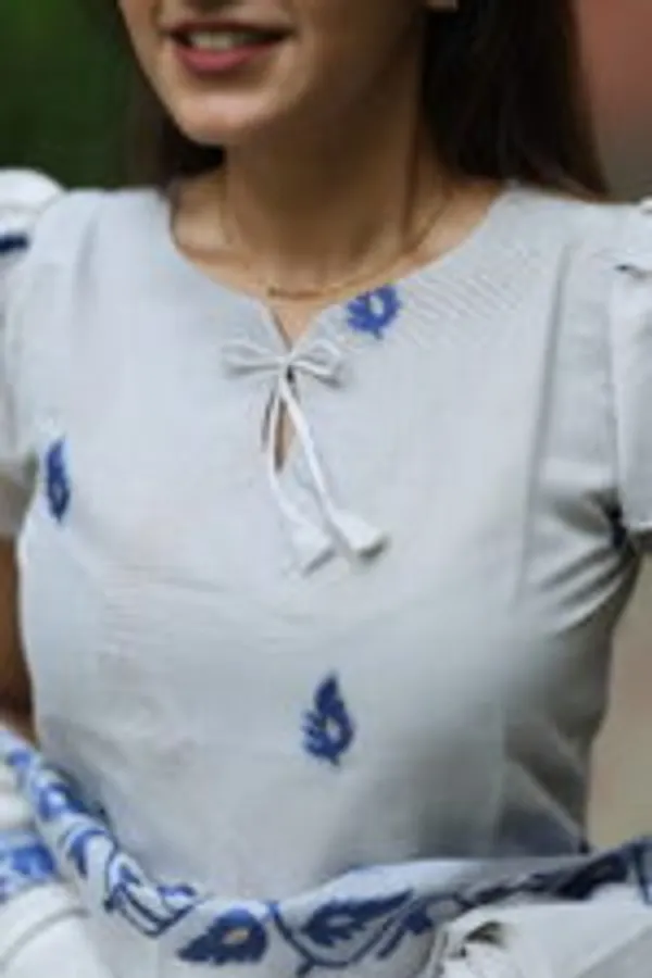 White_Indigo_Handblock_Print_Kurti_With_Dupatta_Minimal_Elegant_Ethnic_Wear