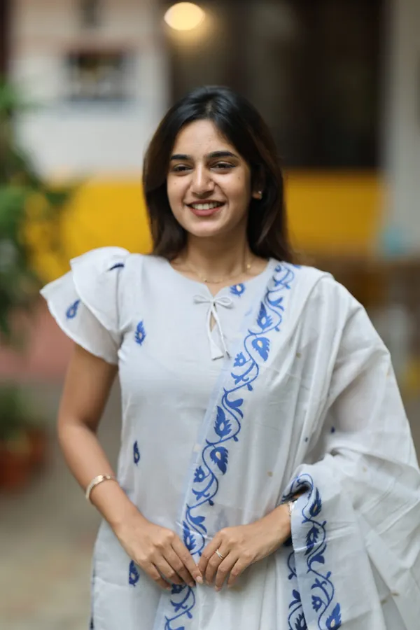White_Indigo_Handblock_Print_Kurti_With_Dupatta_Minimal_Elegant_Ethnic_Wear