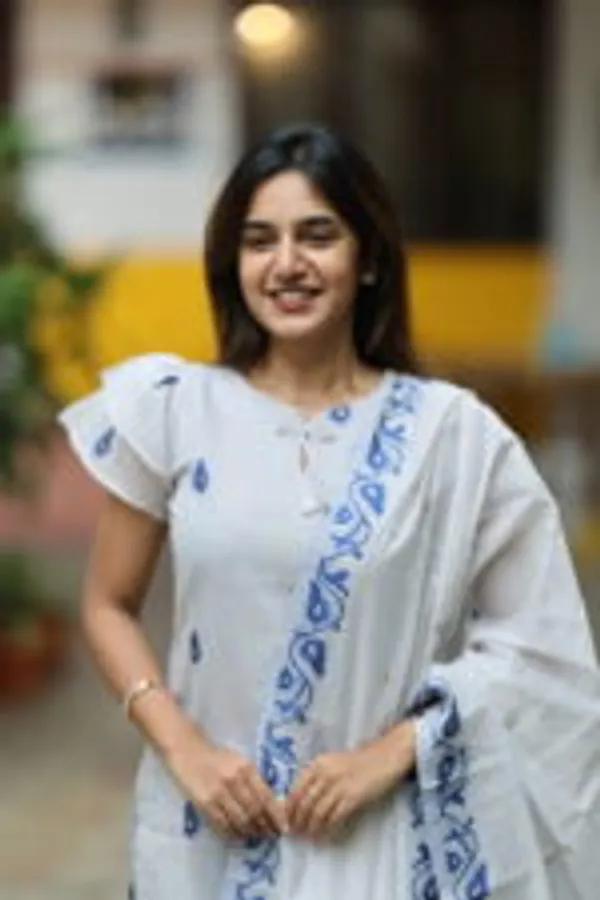 White_Indigo_Handblock_Print_Kurti_With_Dupatta_Minimal_Elegant_Ethnic_Wear