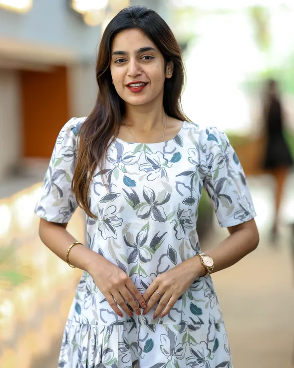 White_Floral_Cotton_Maxi_Frock_With_Grey_Green_Prints_Casual_Everyday_Wear