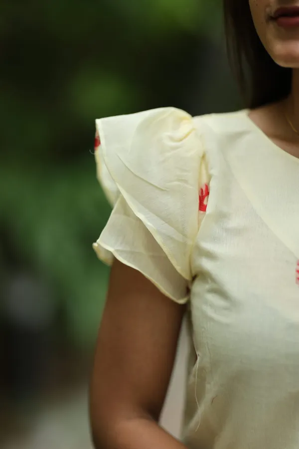 Cream_Cotton_Kurti_Top_With_Red_Threadwork_Handwoven_Dupatta_Minimal_Festive_Elegance