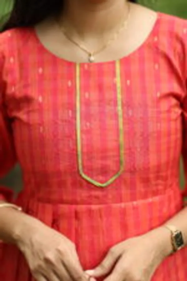 Red_Silk_Maxi_Frock_With_Green_Contrast_Sleeves_Elegant_Festive_Wear