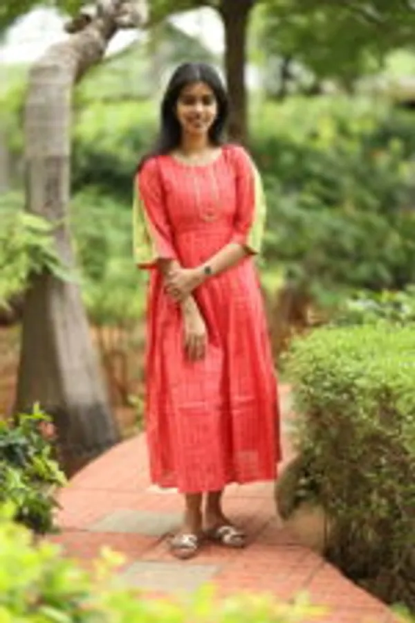Red_Silk_Maxi_Frock_With_Green_Contrast_Sleeves_Elegant_Festive_Wear
