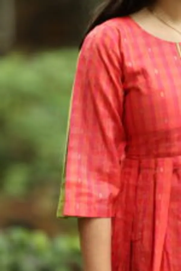 Red_Silk_Maxi_Frock_With_Green_Contrast_Sleeves_Elegant_Festive_Wear