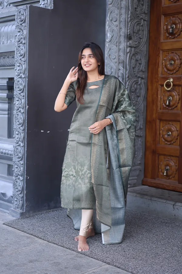 Olive_Charm_Tissue_Kurti_Set_With_Dupatta
