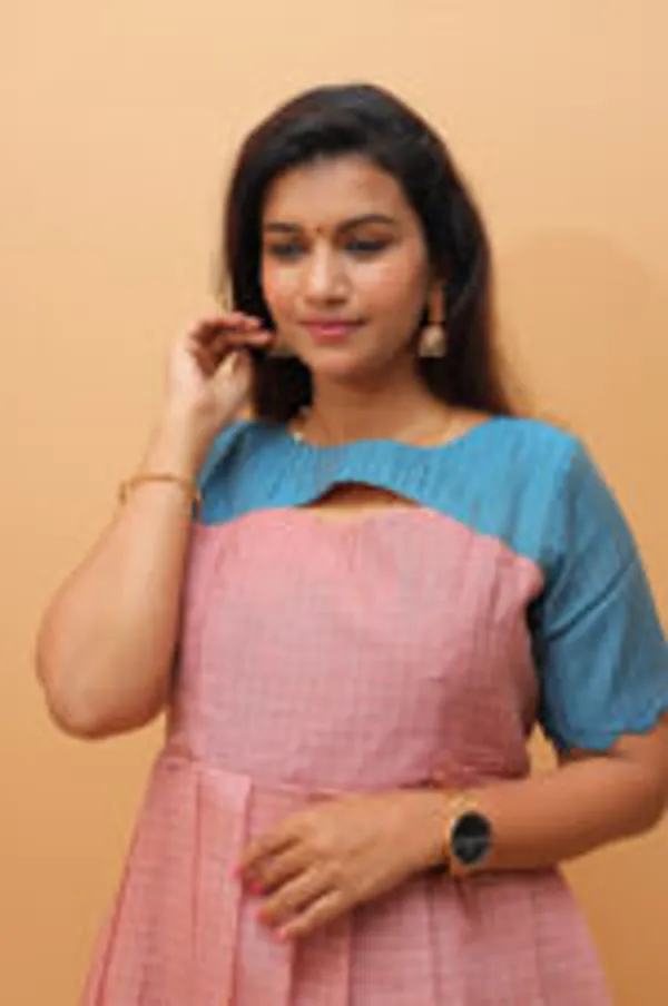Pink_Blue_Lotus_Embroidered_Silk_Cotton_Maternity_Gown