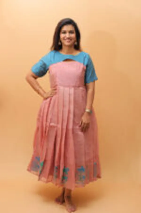 Pink_Blue_Lotus_Embroidered_Silk_Cotton_Maternity_Gown