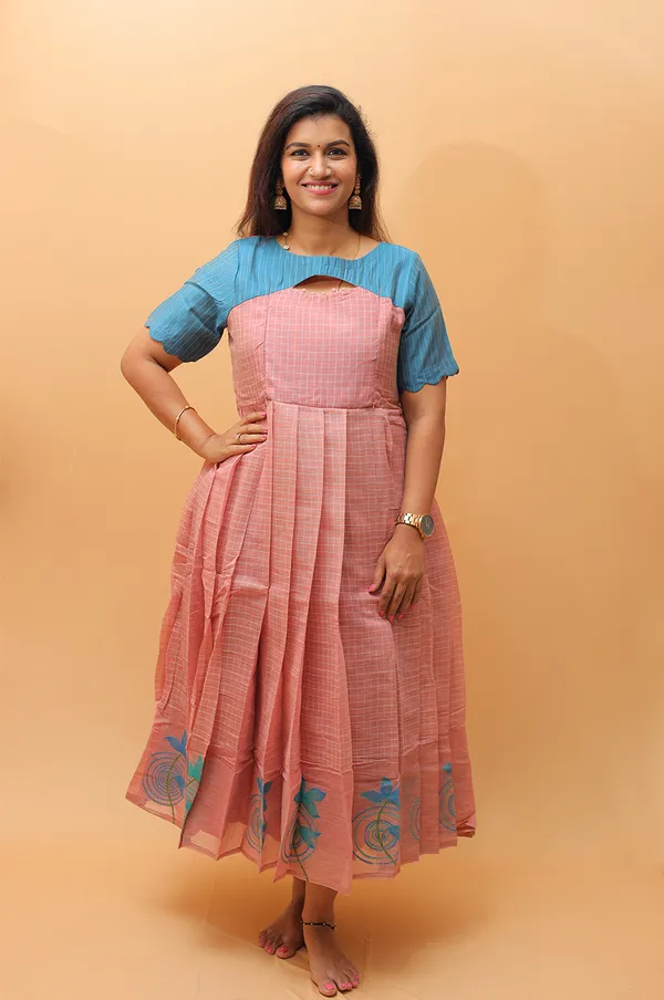 Pink_Blue_Lotus_Embroidered_Silk_Cotton_Maternity_Gown