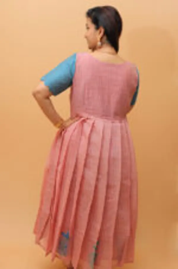 Pink_Blue_Lotus_Embroidered_Silk_Cotton_Maternity_Gown