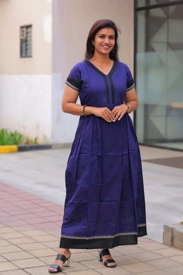 Royal_Blue_Slub_Silk_Maternity_Maxi_Dress_With_Black_Embroidered_Border_Elegant_Festive_Wear