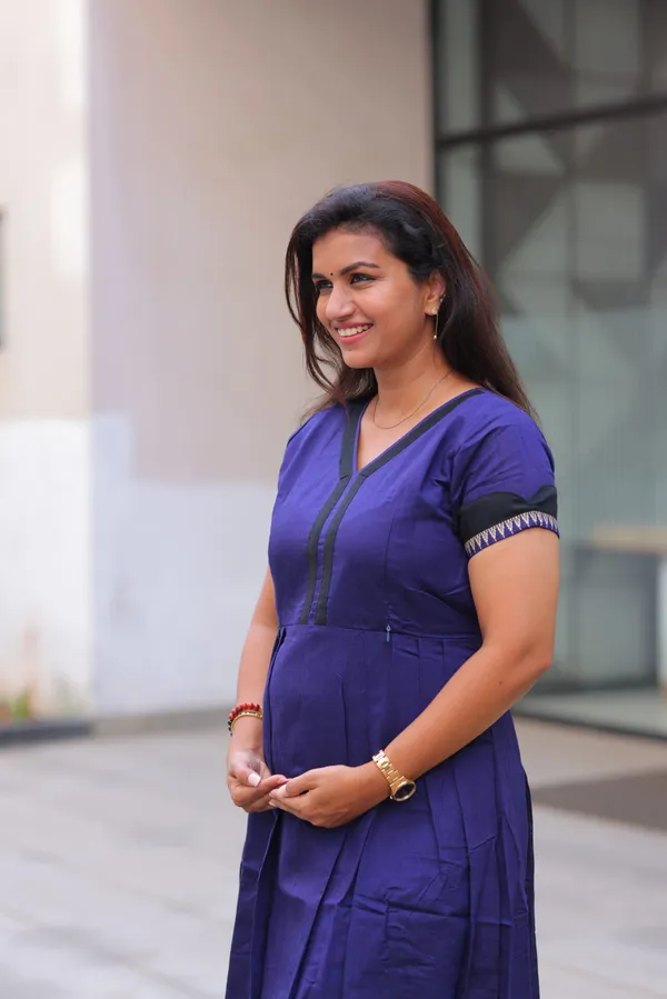 Royal_Blue_Slub_Silk_Maternity_Maxi_Dress_With_Black_Embroidered_Border_Elegant_Festive_Wear
