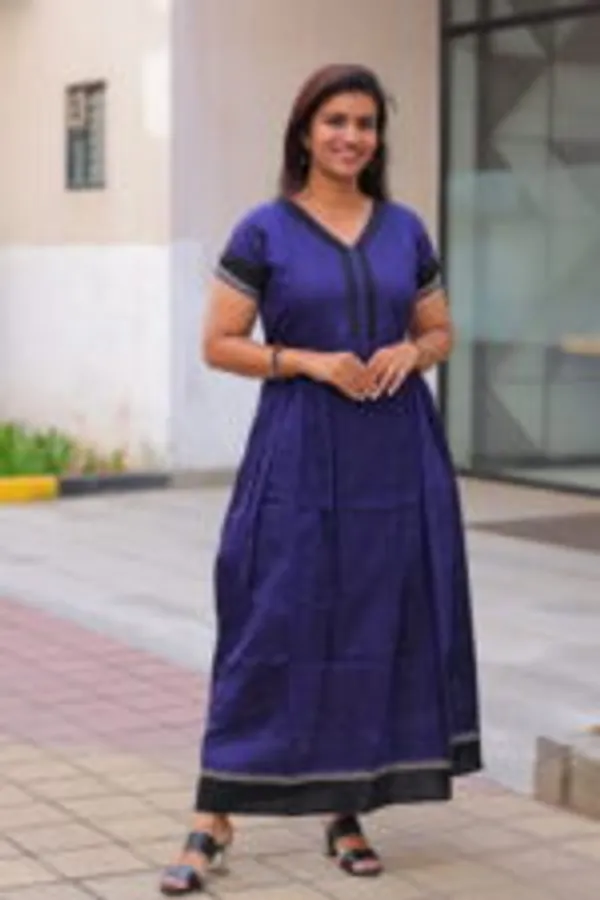 Royal_Blue_Slub_Silk_Maternity_Maxi_Dress_With_Black_Embroidered_Border_Elegant_Festive_Wear