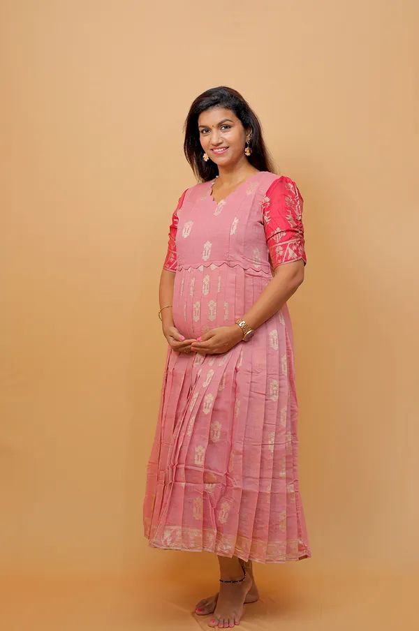 Blush_Pink_Ethnic_Silk_Cotton_Maternity_Gown