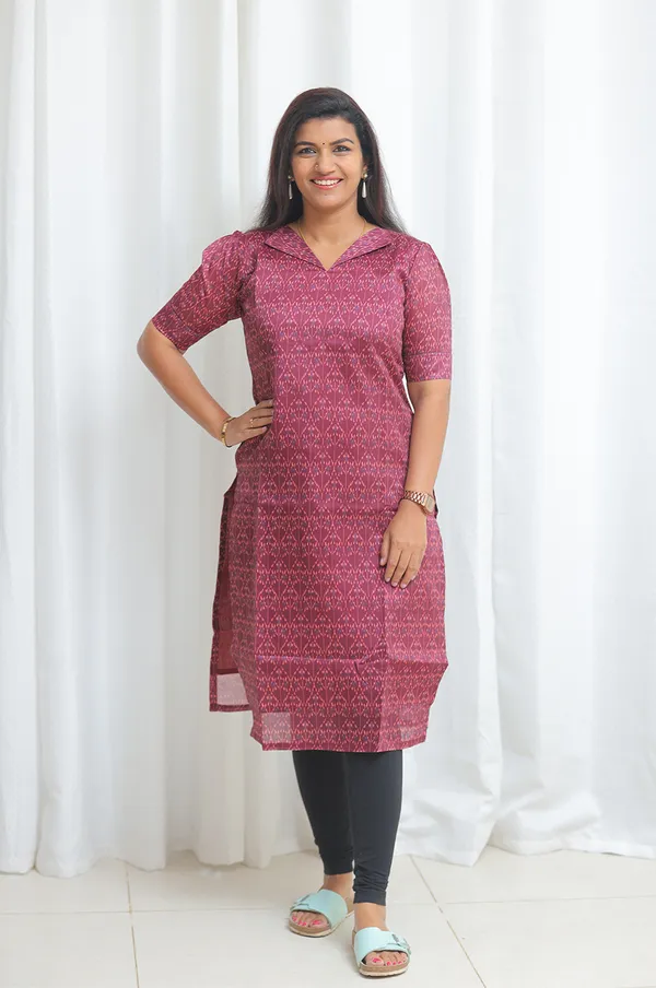 Wine_Printed_Kurti_With_Puff_Sleeves_Soft_Shine