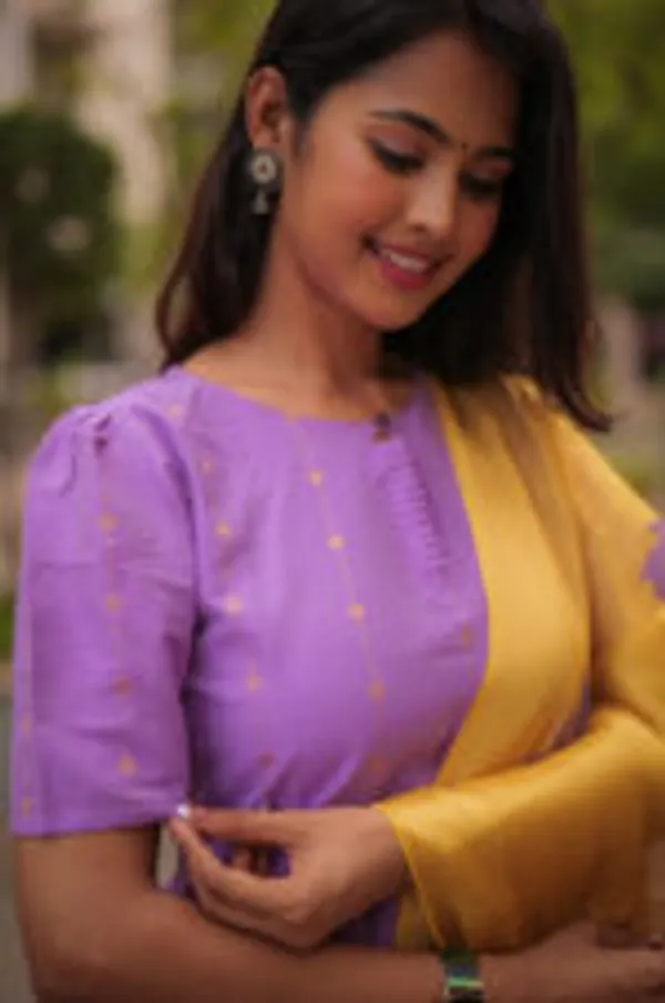 Lavender_Dusk_Slub_Silk_Kurti_Set_With_Mustard_Dupatta