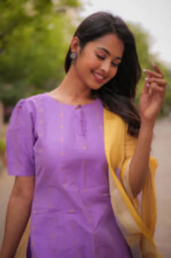 Lavender_Dusk_Slub_Silk_Kurti_Set_With_Mustard_Dupatta