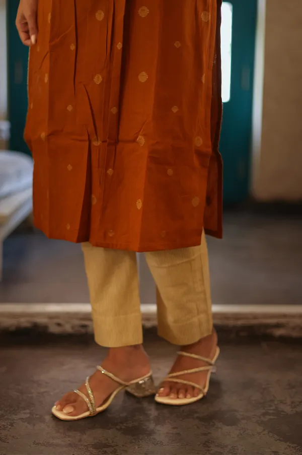 Rust_Brown_Cotton_Kurti_With_Printed_Pant_Set_Elegant_Everyday_Ethnic_Wear
