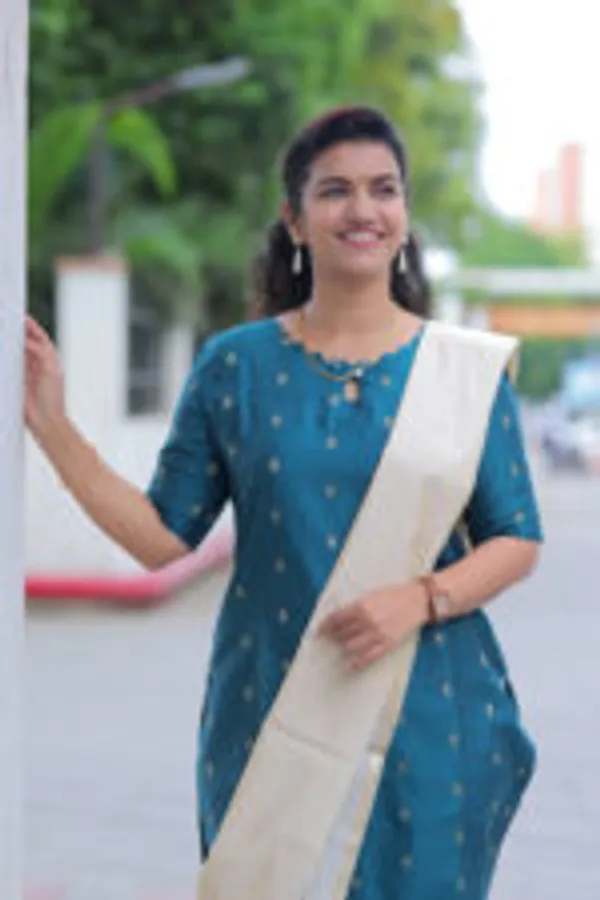 Teal_Blue_Cottonsilk_Butta_Kurti_With_Dupatta_Elegant_Everyday_Ethnic_Wear